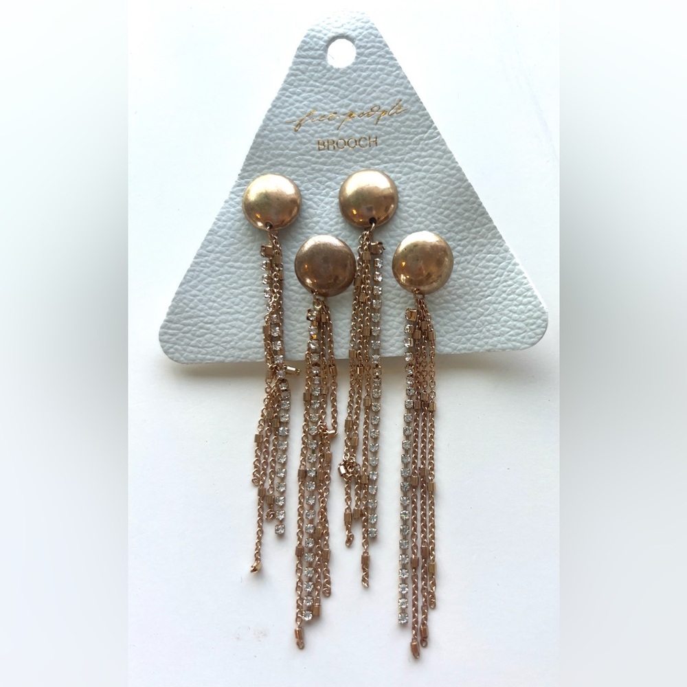 Free People Brandy fringe pin set Gold Brooch with Dangle Chains - Picture 7 of 7